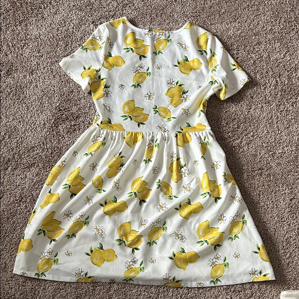 Lemon Print Midi Dress - White and Yellow - Picture 4 of 4